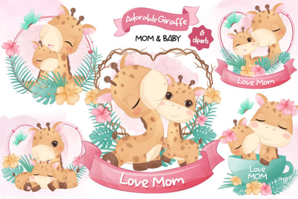 Download Summer, Mom &amp; Baby Giraffe Illustrations - Summer Collection