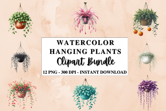 Download Watercolor Hanging Plants Clipart Bundle - Premium Bundle